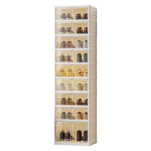 6 Tier Foldable Shoe Rack Organizer, Collapsible Shoe Storage Cabinet with Lids and Magnetic Clear Door , Shoes Storage Boxes for Hallway - 1 of 4