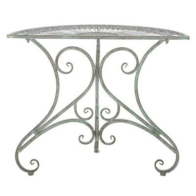 Antique Green Iron Half-Moon Patio Accent Table
