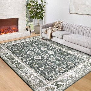 COZONY  Washable Area Rug, Non-Slip Low Pile Vintage Floral Carpet, Indoor Foldable Floor Mat for Living Room and Nursery - 1 of 4