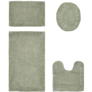 Edge Bath Rug 100% Premium Cotton Ultra-Soft Water Absorbent Tufted Solid Reversible 4 Piece Bathroom Rug Set for Machine Washable Bathmat - 1 of 2