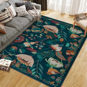COZONY Floral Birds Washable Area Rug - Boho Vintage Large Soft Non-Slip Low Pile Carpet for Living Room Bedroom Dining Room Nursery Office Farmhouse - 1 of 4