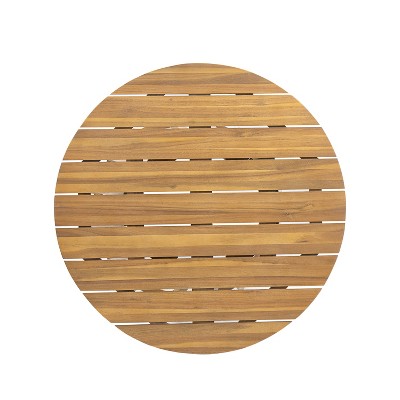 Teak Finish Round Acacia Wood Outdoor Dining Table