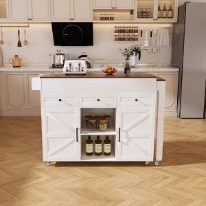 Bella Depot 74.8" Kitchen Island with Extendable Dining Table on Wheels with 3 Drawers 2 Door Cabinet for Dining Room - 1 of 4