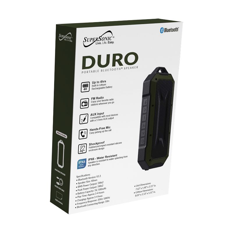 Supersonic® DURO Water-Resistant Portable Bluetooth® Portable Speaker with Speakerphone, SC-1454IPX, 2 of 9