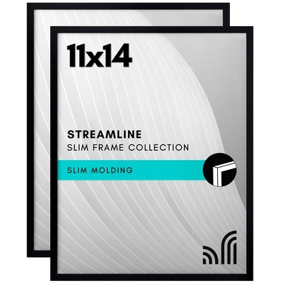 Americanflat 11x14 Picture Frame with Shatter-Resistant Glass - Set of 2 - Streamline Collection - Thin Border Picture Frame for Wall Display - Black