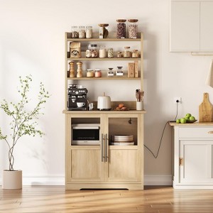 Farmhouse Bakers Rack with Glass Door, Kitchen Hutch Pantry Cabinet ...
