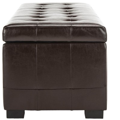 Large Brown Leather Storage Bench with Button Tufts
