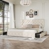 Platform Bed Frame with 4 Drawers, Linen Upholstered Bed Frame with Adjustable Diamond Button Tufted Headboard, Noise Free - 3 of 4