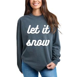 Simply Sage Market Let It Snow Bold Cursive Garment Dyed Long Sleeve - L - Pepper - 1 of 4