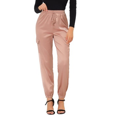 Allegra K Women's Drawstring Elastic High Rise Silky Solid Satin Pants  Gray-pink Small : Target