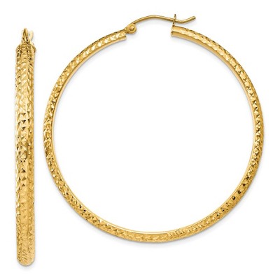 Black Bow Jewelry 3.5mm, 14k Yellow Gold Diamond-cut Hoops, 46mm (1 3/4 Inch)