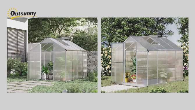 Outsunny Walk-In Polycarbonate Greenhouse with Roof Vent for Ventilation & Rain Gutter, Hobby Greenhouse for Winter, 2 of 13, play video