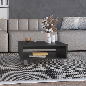 23.6" Engineered Wood Coffee Table with One Shelf and Four Sturdy Legs, Ideal for Living Room or Small Spaces - 1 of 4