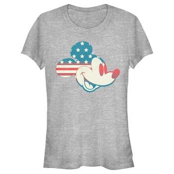 Juniors Womens Mickey & Friends Fourth of July Mickey Mouse Face T-Shirt