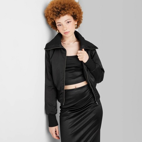 Women's Satin Bomber Jacket - Wild Fable™ Black XXS