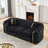 90.6" Velvet 3-Seater Button Tufted Sofa Couch with Gold Stainless Steel Accents for Living Room with 2 Pillows - 3 of 4