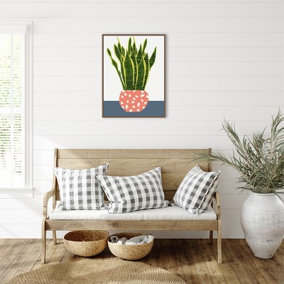 Boho-Chic Green Snake Plant Canvas Wall Art with Beaded Frame