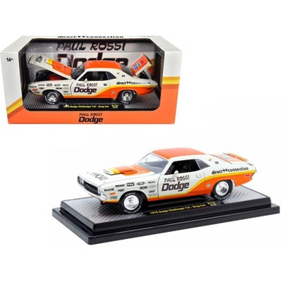 1970 Dodge Challenger T/A Drag Car "Paul Rossi" White and Orange with Graphics Limited Ed 1/24 Diecast Model Car by M2 Machines