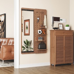 Grungis Rectangle Wall Mirror with Multifunctional Design Panel,Wall Full Length Mirror with Shelf and Hook Wall Mounted for Living Room - 1 of 4