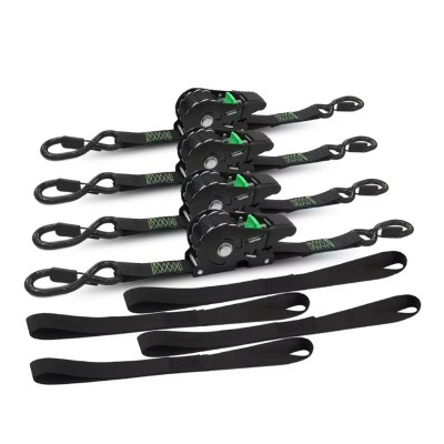 ATTOP 4-Pack Self-Retracting Ratchet Straps | 1" x 10 FT Auto Tie-Downs, 1,500 LBS Break Strength w/ Coated S-Hooks for Truck, Trailer, UTV Cargo