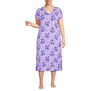 Lands' End Women's Short Sleeve Cooling Midi Nightgown - 1 of 3