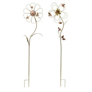 Transpac Metal Bee Flower Yardstakes Set of 2 Decorative Garden Stakes with Bird Figurines for Indoor and Outdoor Use - 1 of 1
