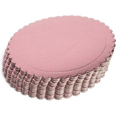 Sparkle and Bash 12 Pack Rose Gold Foil Cake Boards, Scalloped Edge Dessert Base (8 In)