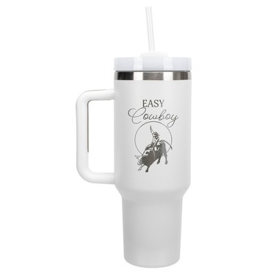 100 North Easy Cowboy Bucking Bull Rider 8 Second Ride Wrap-Around 40 Oz. Stainless Steel Water Bottle Coffee Mug, Spill & Leak Resistant, Travel