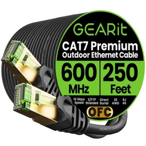 GEARit Cat7 Outdoor Ethernet Patch Cable - SFTP Shielded Foil Twisted Pair - Waterproof, Black - 1 of 4