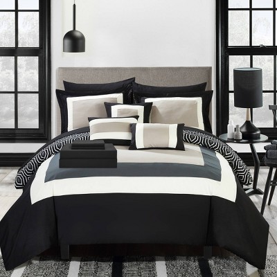King 10pc Heldin Bed In A Bag Comforter Set Black - Chic Home Design