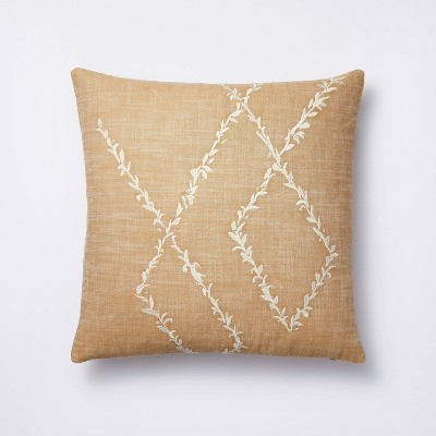 Photo 1 of Embroidered Floral Square Throw Pillow Neutral/Cream - Threshold designed with Studio McGee 20x20 