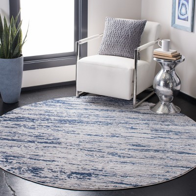 Amelia 8' Round Grey and Navy Abstract Synthetic Rug