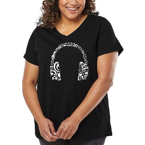 LA Pop Art Women's Word Art V-Neck - Music Note Headphones - 1 of 4