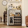 Wine Bar Cabinet with LED Light, 36" Gray Wine Rack Cabinet with Glass Holder & Storage for Home Bar - 4 of 4