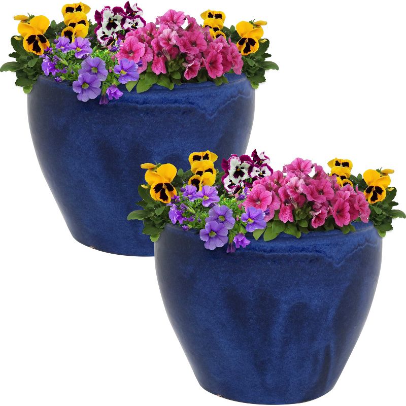 Sunnydaze Chalet Outdoor/Indoor High-Fired Glazed UV- and Frost-Resistant Ceramic Planters with Drainage Holes - 2-Pack, 5 of 9
