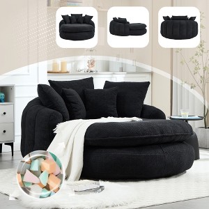 Oversized Oval Chenille Bean Bag Sofa with 3 Large and 2 Small Pillows and Wrap Around Backrest for Adults - 1 of 4