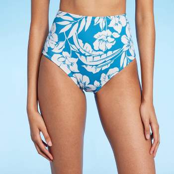 Women's High Waist Medium Coverage Bikini Bottom - Shade & Shore™ Blue Floral Print