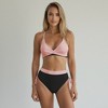 Anna-Kaci Swim Women's Two-Tone Bikini Set with Double Strap Top and High Waist Ruched Bottom with Side Tie Detail - 2 of 4
