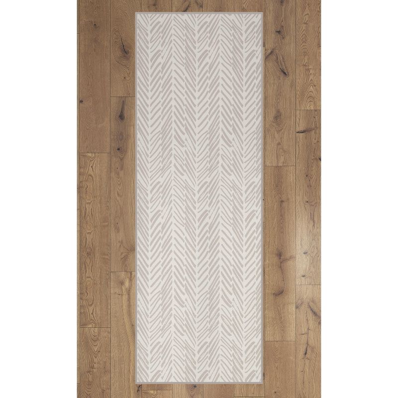 Deerlux Modern Living Room Area Rug with Nonslip Backing, Abstract Beige Chevron Strokes Pattern, 1 of 6