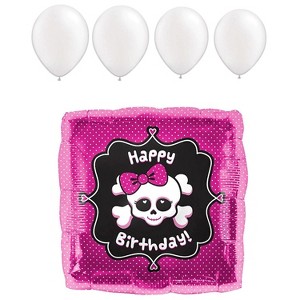 LOONBALLOON Pirates Balloons, 18 inch HAPPY BIRTHDAY GIRLY SKULL, 4 Pearl White Latex Set - 1 of 1