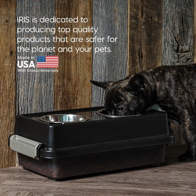 6" Elevated Black Stainless Steel Pet Feeder with Storage