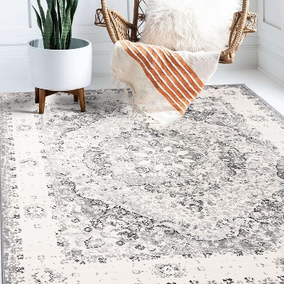 Gray Rectangular Synthetic Reversible Medallion Area Rug