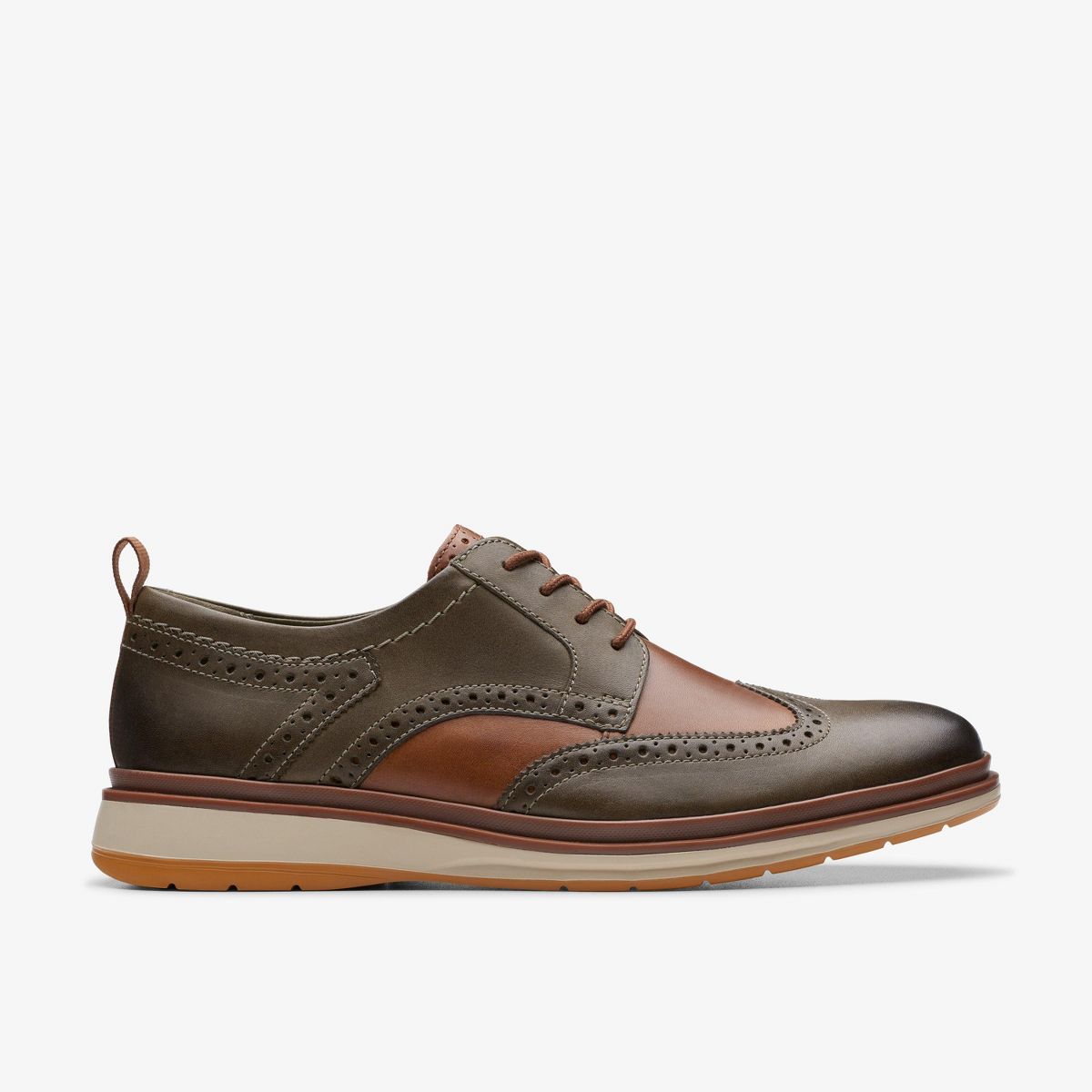 Clarks Mens Chantry Wing Dark Olive Combination Shoes