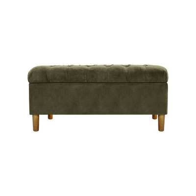 Loden Green Velvet Tufted Storage Bench with Oak Legs