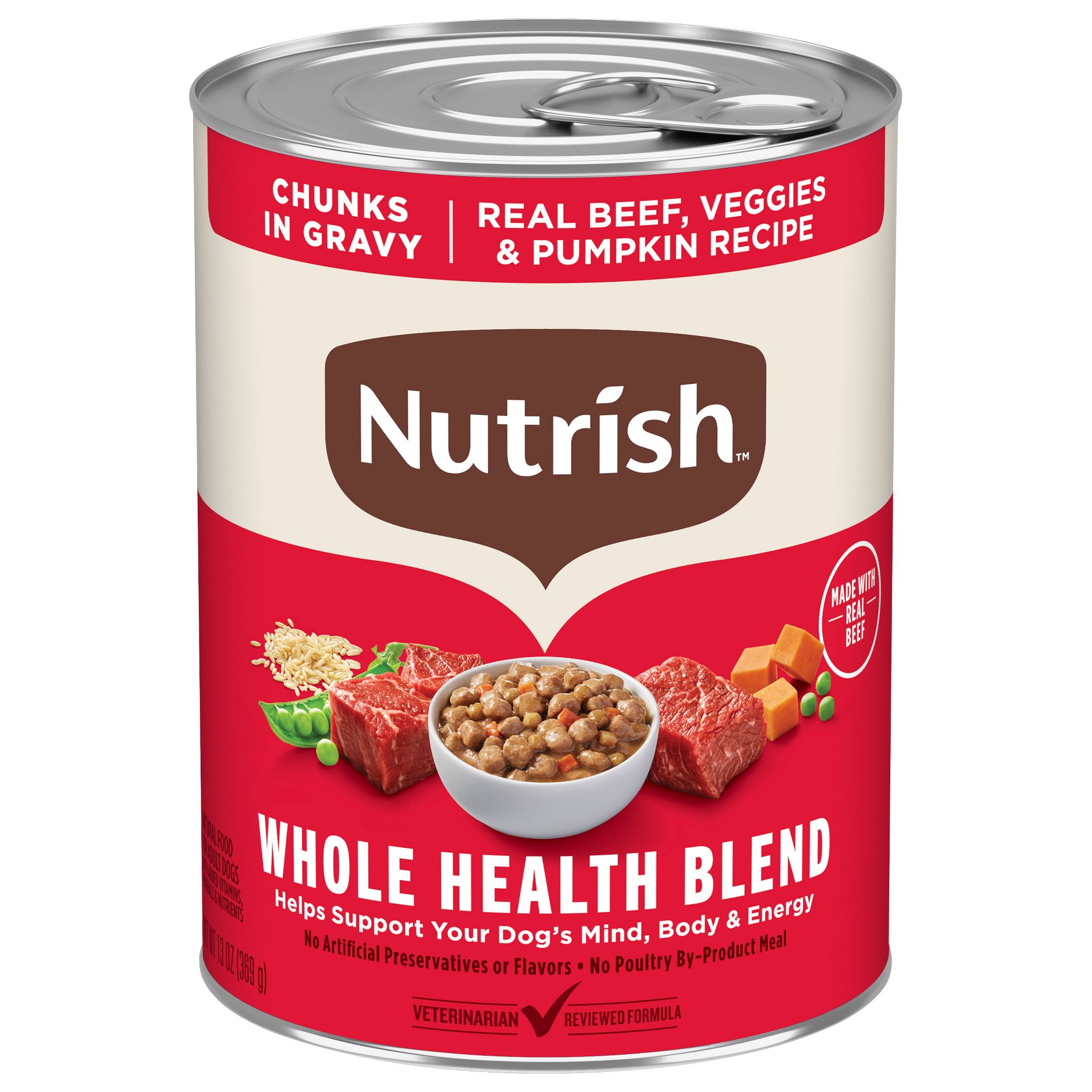 Nutrish Chunks in Gravy Real Beef, Vegetable and Pumpkin Recipe Whole Health Blend Wet Dog Food - 13oz