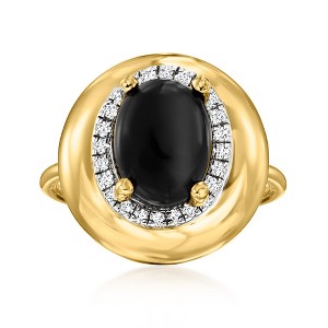 Ross-Simons Onyx and 0.20 ct. t.w. White Topaz Ring in 18kt Gold Over Sterling - 1 of 4