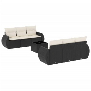 vidaXL Patio Sofa Set with Cushions Outdoor Furniture 7 Piece Poly Rattan - Black and Cream - 1 of 4