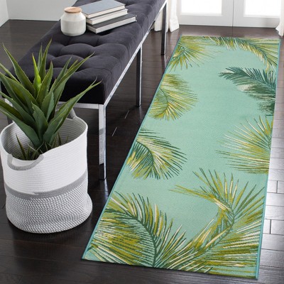 Marina Palm Aqua Indoor/Outdoor Flatwoven Rug 24"x5"