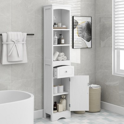 Tall Bathroom Cabinet Freestanding Storage Floor Cabinet With Drawer Adjustable Shelf