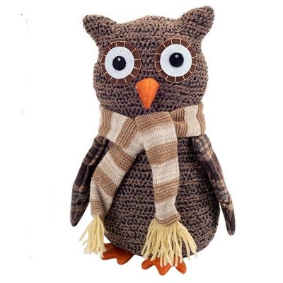 Melrose 12.25" Brown and Beige Plush Plaid Owl Christmas Tabletop Figurine